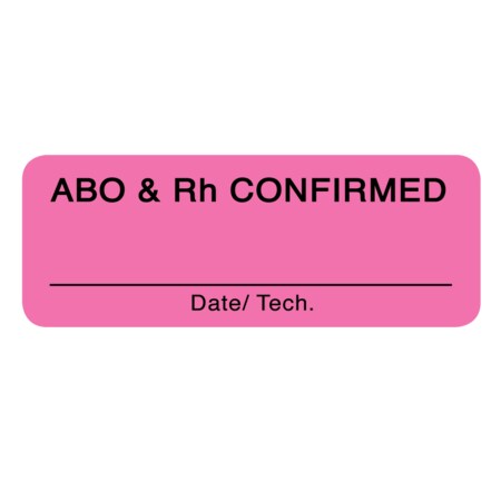 Nevs Label, ABO & RH Confirmed 3/4" x 2" Flr Pink w/Black LBW-0006